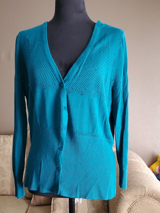Joseph A Sweaters - Joseph A Teal V-Neck Button-Front Sweater